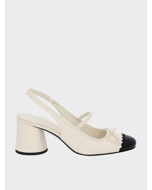 Charles & Keith Natural Two-tone Bow Slingback Pumps