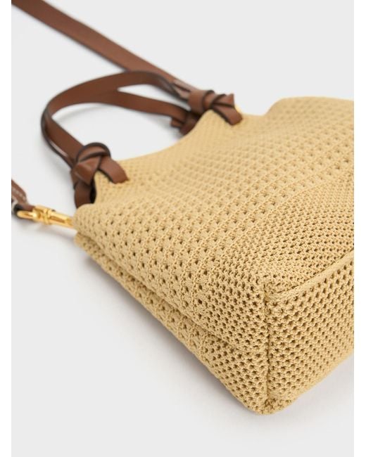 Charles & Keith Natural Ida Knotted Handle Knitted Tote Bag