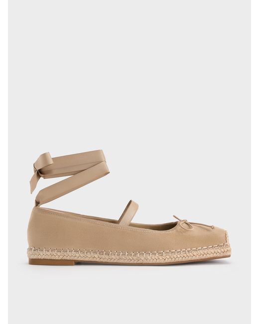 Charles & Keith Natural Bernadine Faux Suede Espadrille Flats