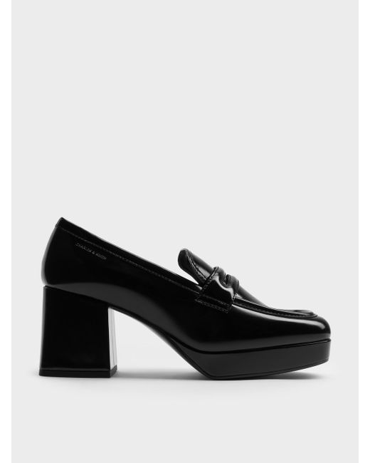 Charles & Keith Black Platform Penny Loafer Pumps
