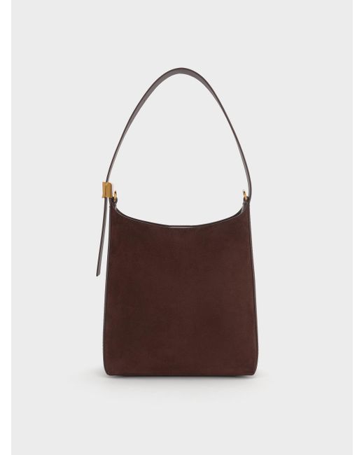 Charles & Keith White Edna Recycled Suede Bucket Bag