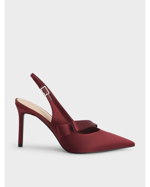 Charles & Keith Pink Satin Pleated-strap Slingback Pumps