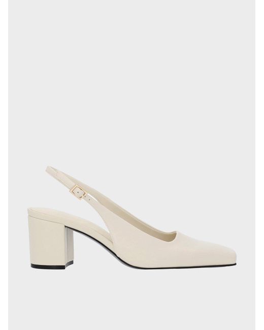 Charles & Keith Natural Square-toe Slingback Pumps