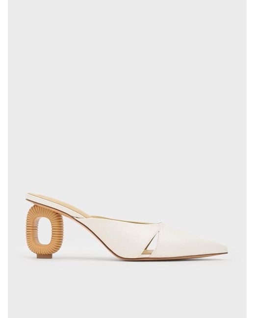 Charles & Keith Natural Cut-out Sculptural-heel Mules