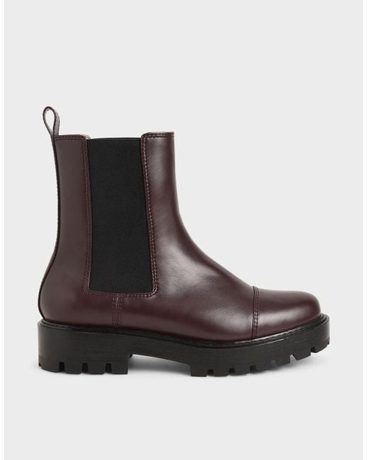 Charles & Keith Chunky Sole Chelsea Boots in Maroon (Brown) - Lyst