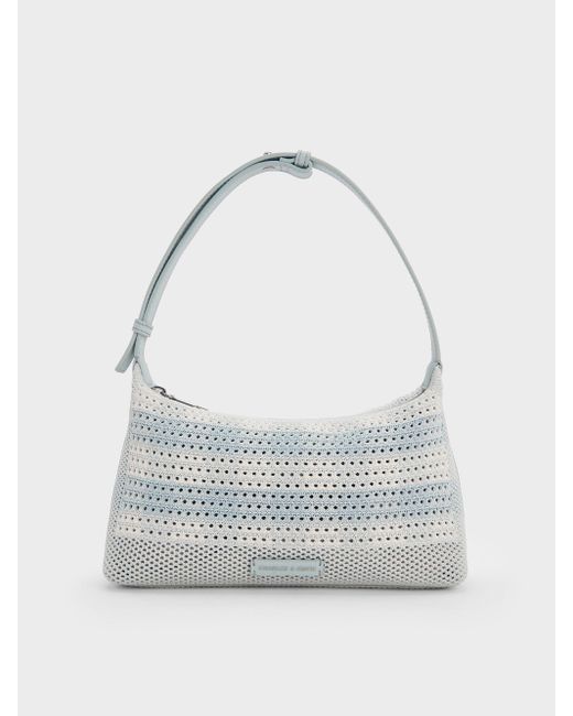 Charles & Keith Gray Ida Checkered Knitted Shoulder Bag