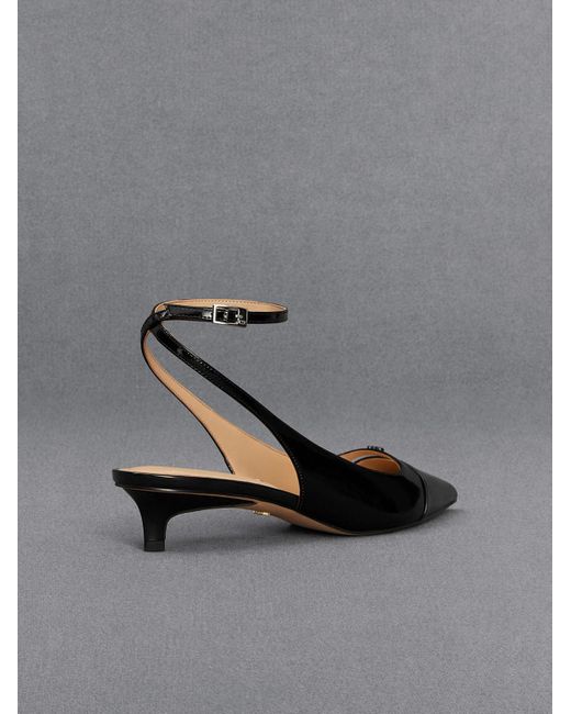 Charles & Keith Gray Leather Kitten-heel Pumps