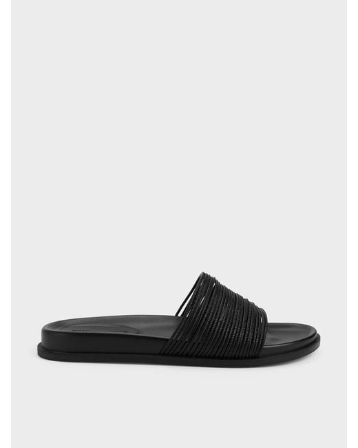 Charles & Keith Black Fianna Strappy Slide Sandals