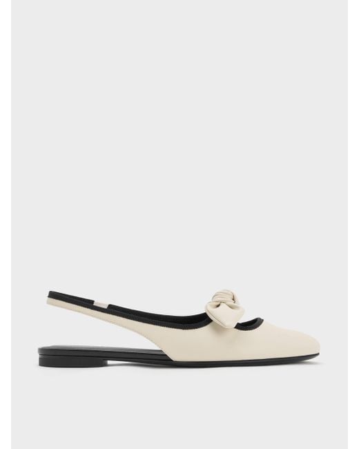 Charles & Keith White Knot-Bow Slingback Flats