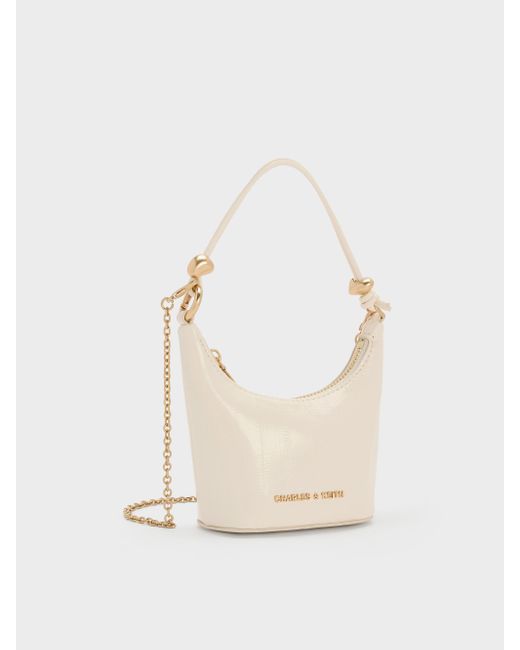 Charles & Keith White Micro Augustine Eel-Effect Chain-Handle Bag