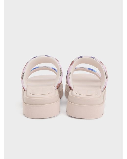 Charles & Keith Natural Tattie Butterfly-print Puffy-strap Sandals