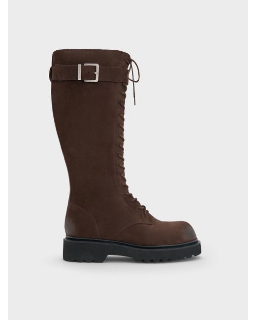 Charles & Keith Brown Darian Faux Suede Knee-High Boots
