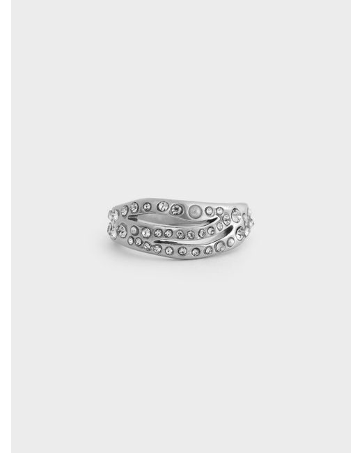 Charles & Keith White Aine Crystal Sculptural Ring