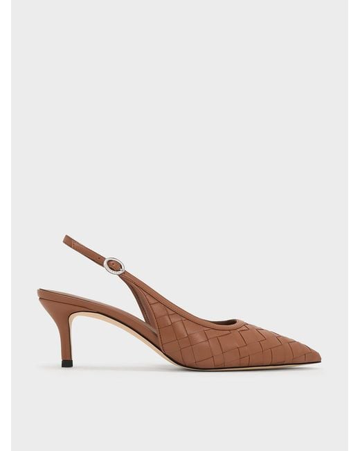 Charles & Keith Brown Ivette Woven Pointed Slingback Pumps