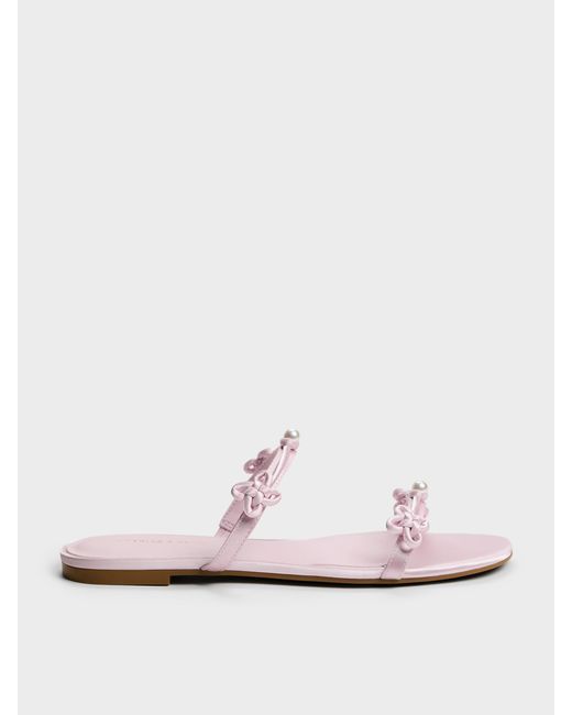 Charles & Keith White Orinda Knot-Pearl Slide Sandals