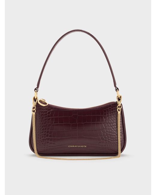 Charles & Keith Purple Elspeth Croc-Effect Chain-Link Shoulder Bag