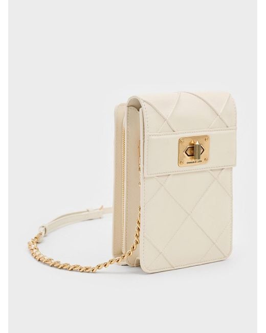 Charles & Keith Natural Eleni Quilted Elongated Crossbody Bag