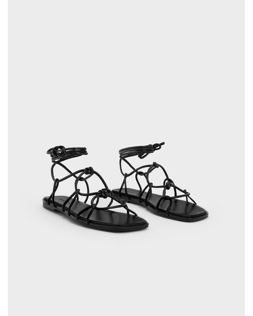 Charles & Keith White Strappy Knotted Tie-around Sandals
