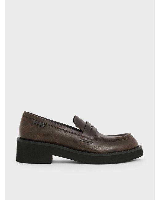Charles & Keith Brown Chunky-Sole Penny Loafers