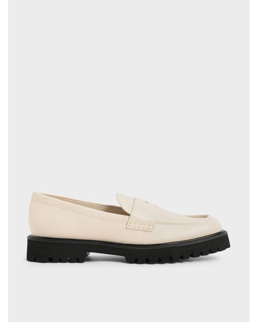 Charles & Keith Denim Chunky Penny Loafers in Chalk (Natural) - Lyst