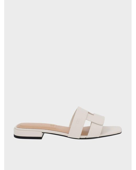 Charles & Keith White Joan Leather Slide Sandals