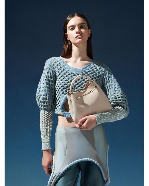 Charles & Keith Natural Sybill Geometric Bucket Bag