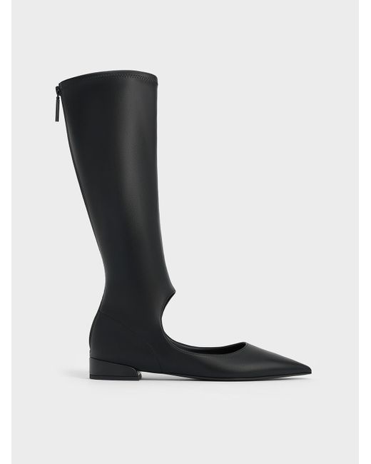 Charles & Keith Black Robbie Cut-out Knee-high Boots
