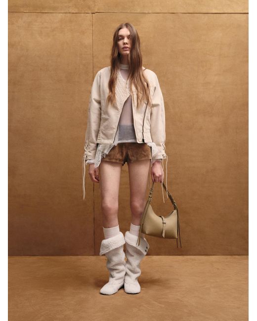 Charles & Keith White Lark Twill Grommet Belted Shoulder Bag