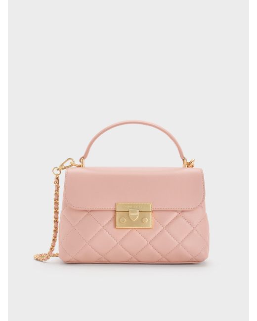Charles & Keith Pink Alva Quilted Top Handle Bag