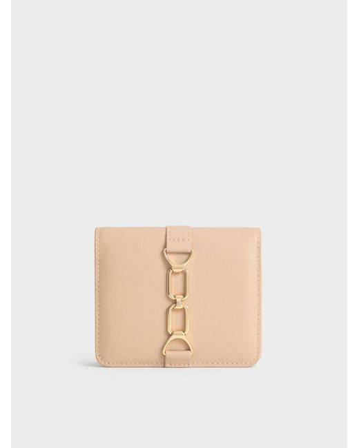 Charles & Keith Natural Agatha Chain-accent Card Holder
