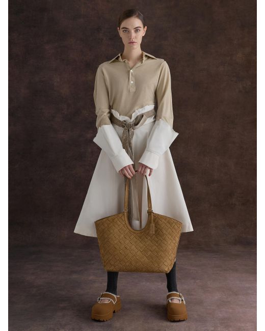 Charles & Keith Brown Ivette Recycled Suede Woven Tote Bag