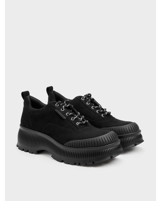 Charles & Keith Black Darra Faux Suede Ridged-Sole Platform Sneakers