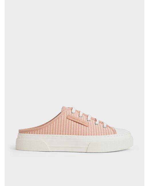 Charles & Keith Pink Kay Striped Slip-on Sneakers
