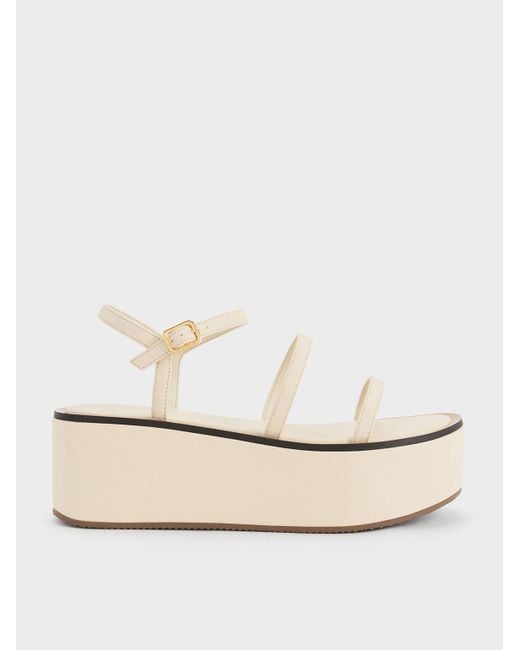 Charles & Keith Natural Strappy Flatform Wedge Sandals