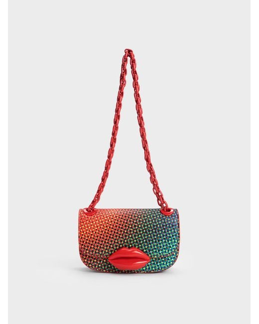 Charles & Keith White Mini Kiss Polka-dot Lip Motif Bag