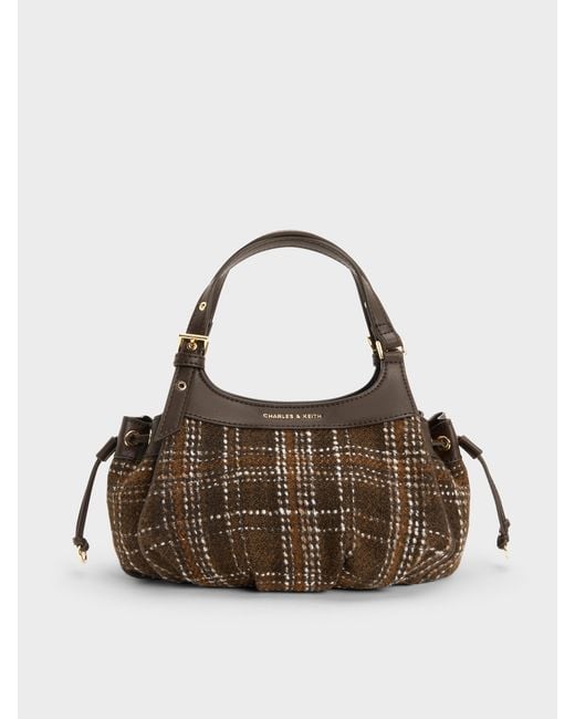 Charles & Keith Multicolor Mini Lillith Checkered Drawstring Bucket Bag