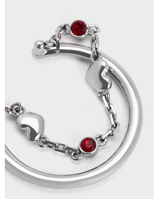 Charles & Keith Red Bethania Heart Crystal Chain-link Ring