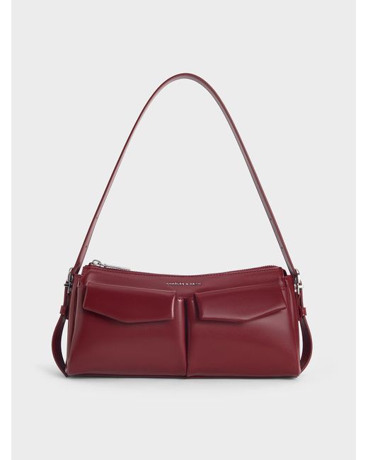 Charles & Keith Red Rachel Elongated Front-Pocket Chain-Handle Bag