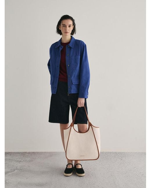 Charles & Keith Natural Sianna Canvas Contrast-Trim Tote Bag