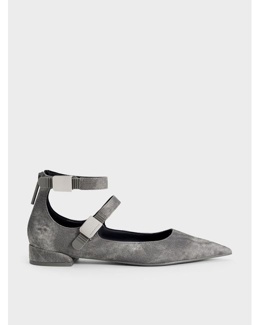 Charles & Keith White Robbie Denim-effect Mary Jane Flats