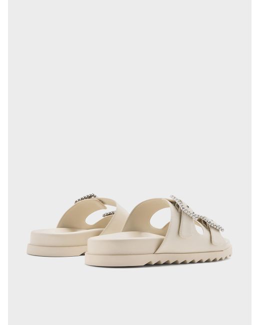 Charles & Keith White Gem-Buckle Double-Strap Sandals