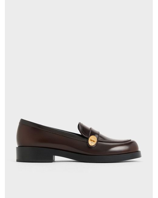 Charles & Keith Brown Metallic-buckle Strap Loafers