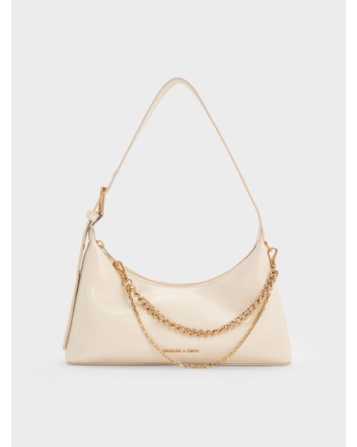 Charles & Keith Natural Atwood Chain-Embellished Shoulder Bag