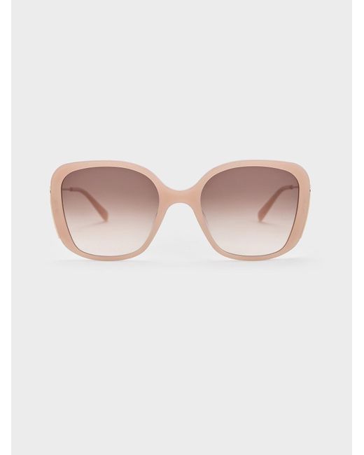 Charles & Keith Pink Recycled Acetate Wide-frame Butterfly Sunglasses