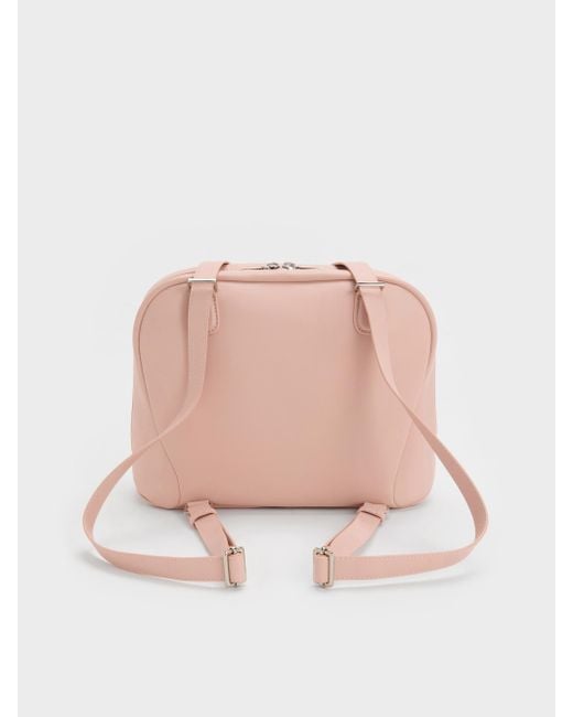 Charles & Keith Pink Nelly Front-Pocket Boxy Backpack