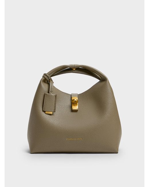 Charles & Keith Green Chance Recycled Leather Turn-Lock Bucket Bag