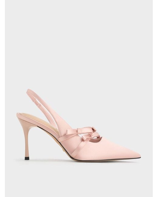 Charles & Keith Pink Jessy Recycled Polyester Bow Slingback Pumps
