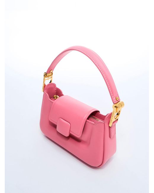 Charles & Keith Pink Koa Leather Push-lock Top Handle Bag