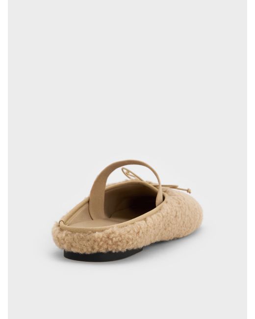 Charles & Keith White Nancy Faux Shearling Bow Ballet Mules