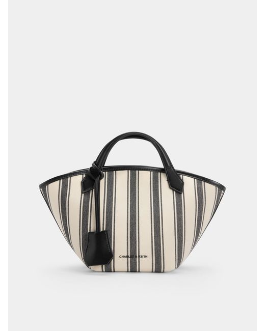 Charles & Keith Black Mini Ivanna Canvas Striped Tote Bag